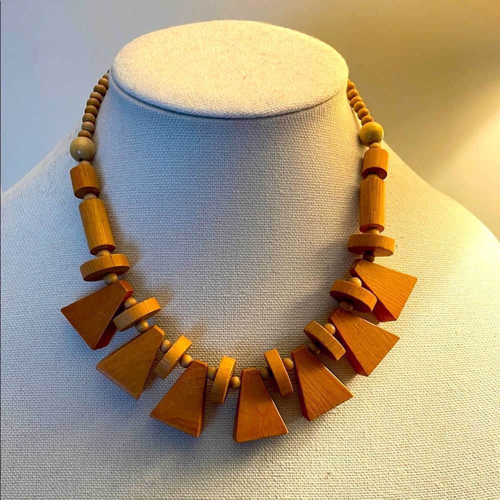Vintage Wooden Necklace - Warm Tones